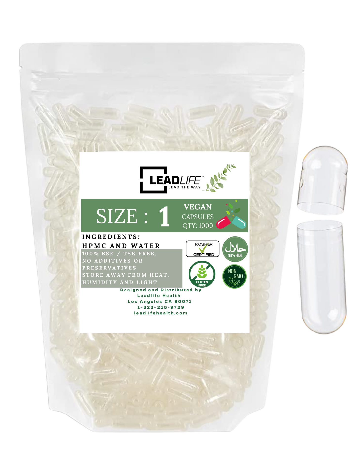 Bundle — 1,000 clear empty vegetarian (HPMC) capsules with 100-hole capsule filler, Size {00/0/1/…}