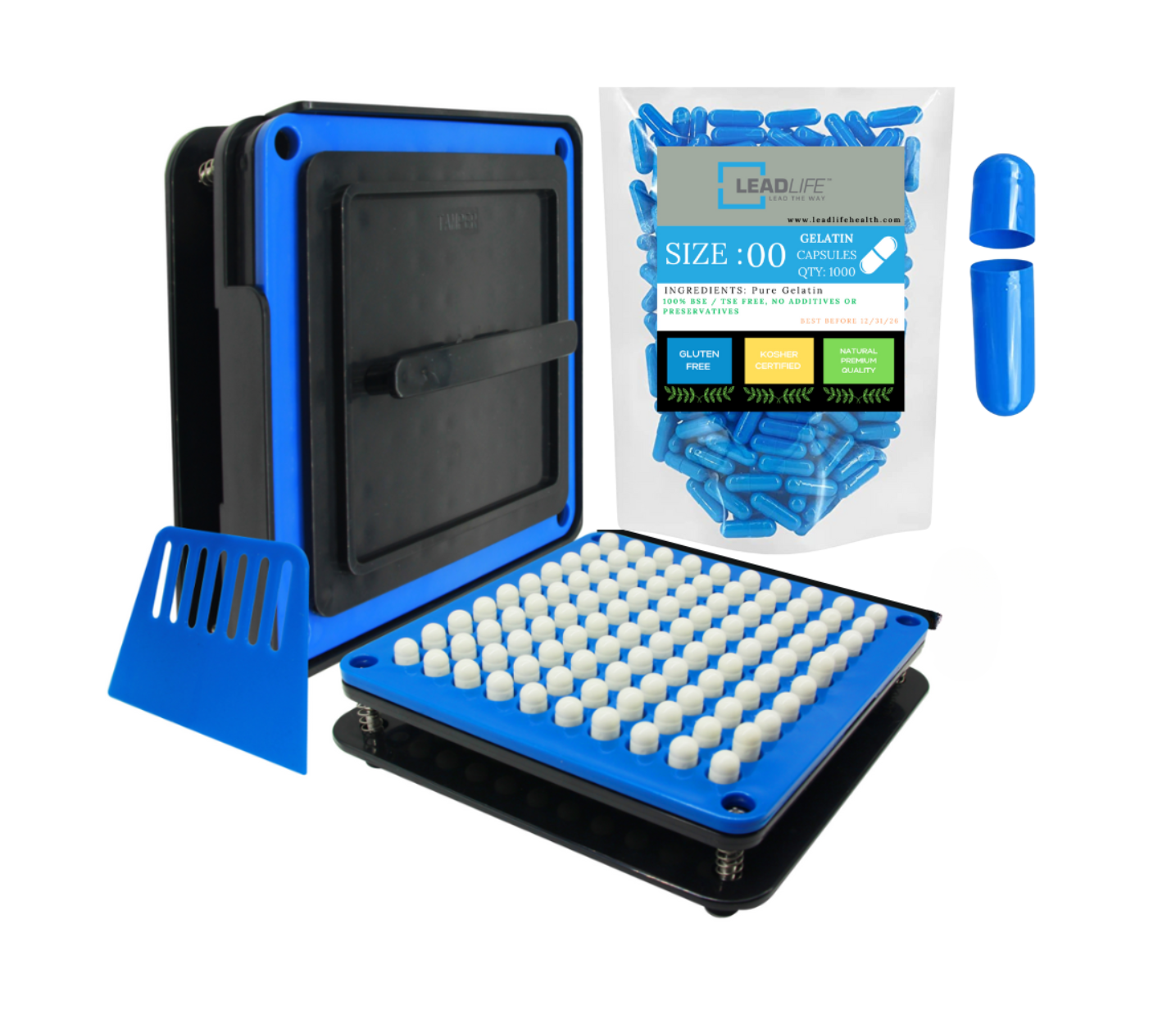 Bundle: 1,000-ct Clear Empty Gelatin Capsules + 100-Hole Capsule Filler ...