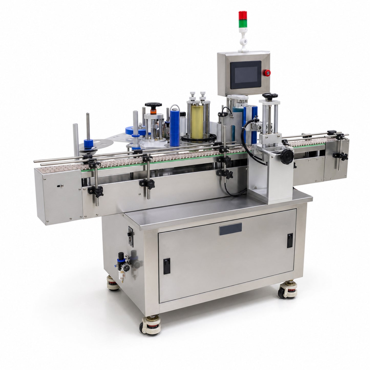 
                  
                    Leadlife LLA-A4 automatic positioning labeling machine angled view with conveyor and cabinet
                  
                