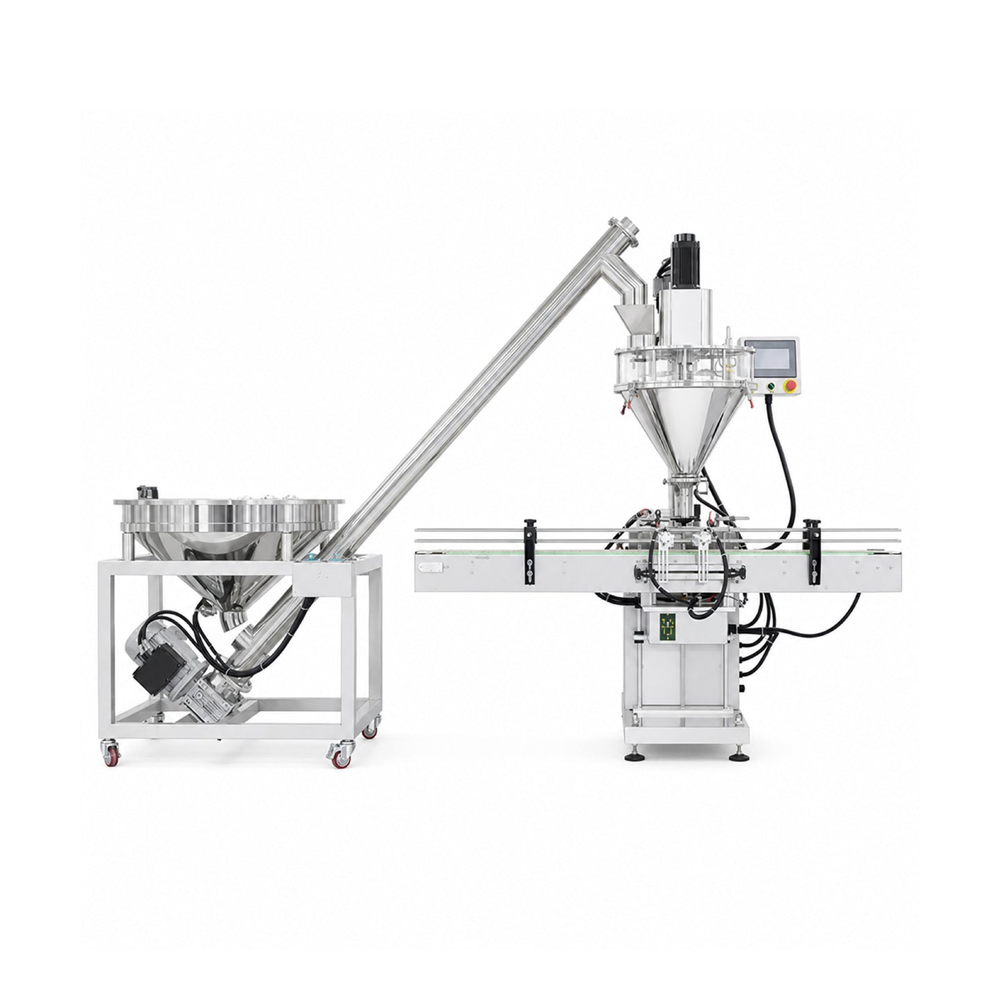 Auger filling machine for powders and dry products — front view