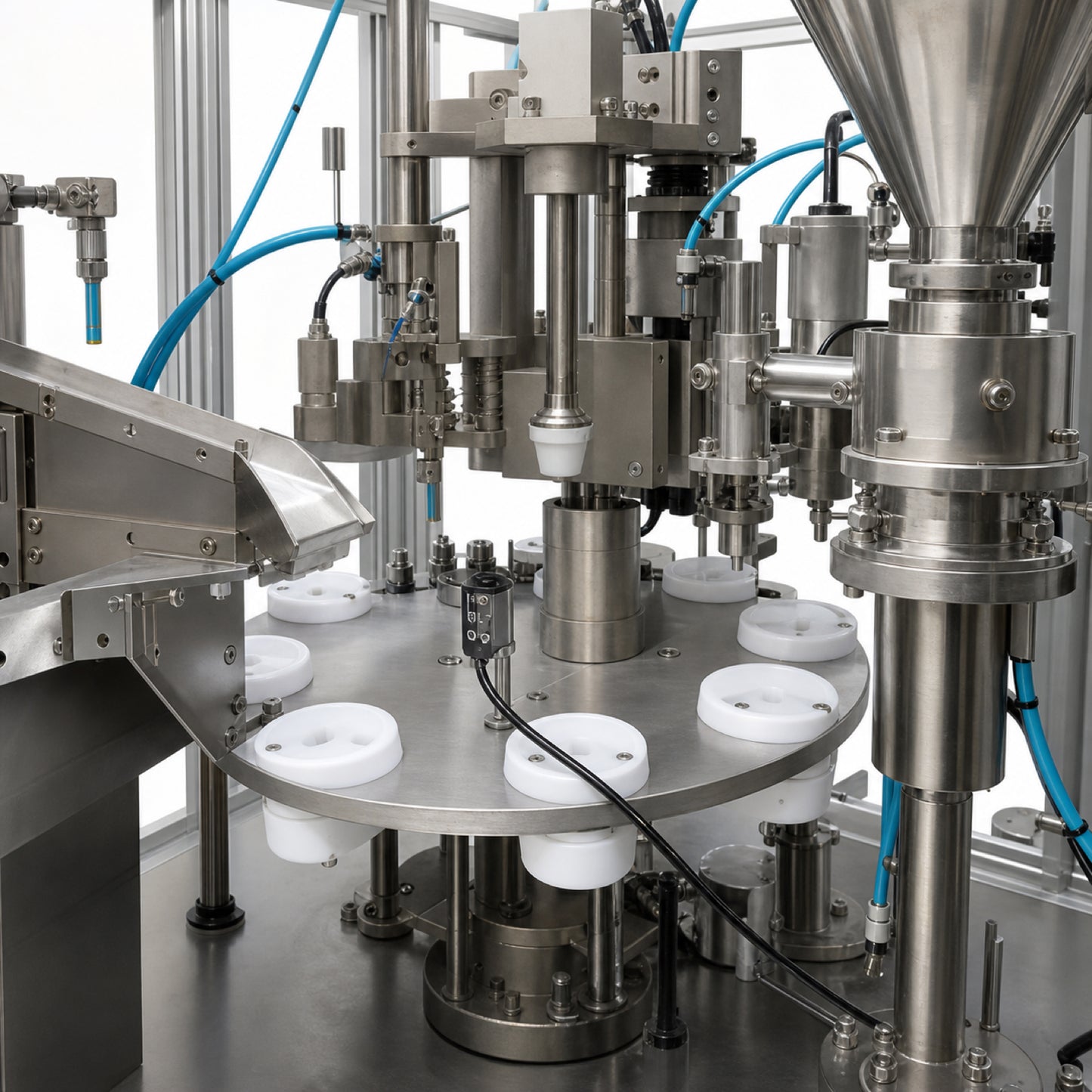 
                  
                    Automatic tube filling and sealing machine — detail view
                  
                